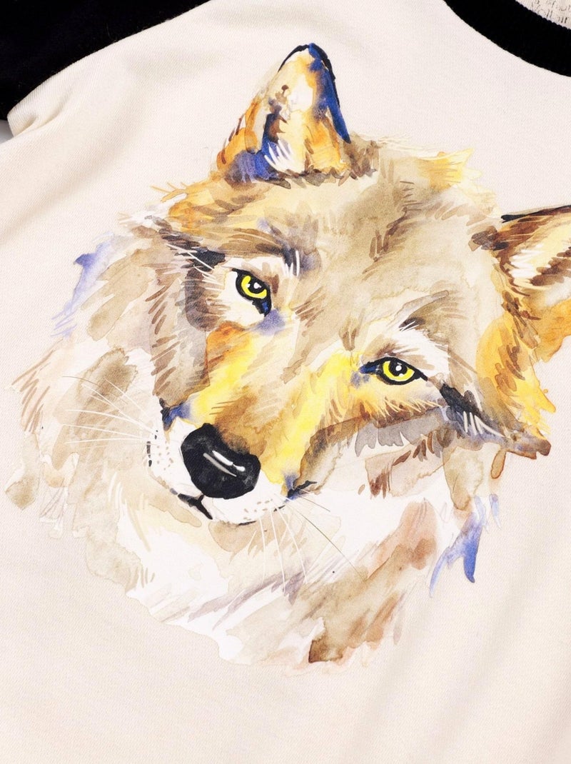 Sweat-Shirt    Imprimé Loup  THE WOLF - La Faute à Voltaire Noir Beige - Kiabi