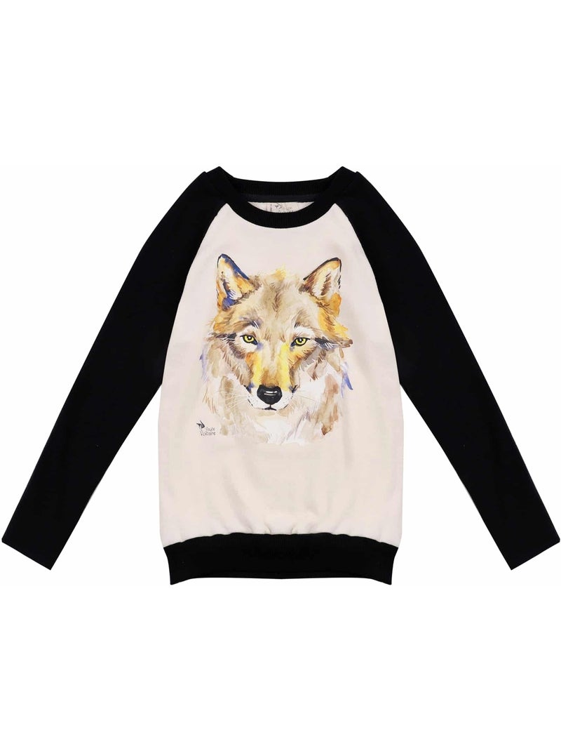 Sweat-Shirt    Imprimé Loup  THE WOLF - La Faute à Voltaire Noir Beige - Kiabi