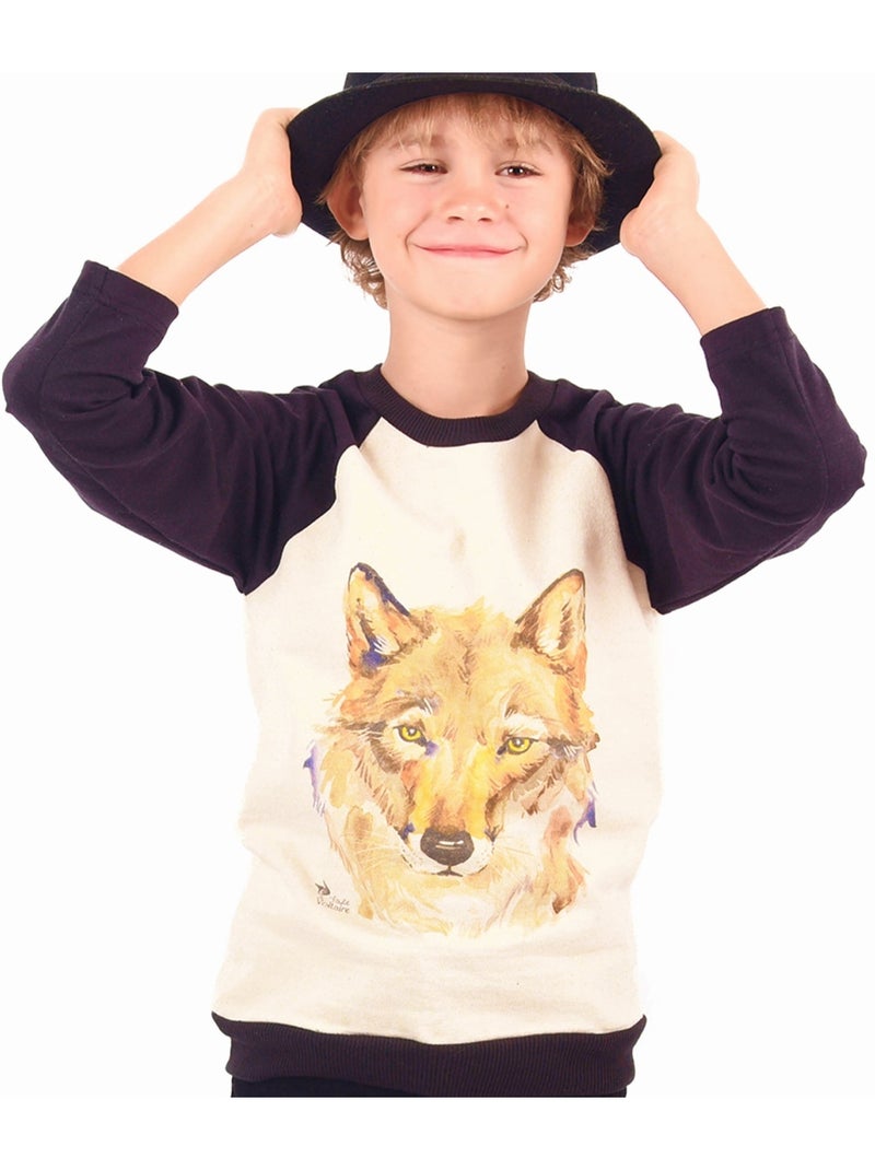 Sweat-Shirt    Imprimé Loup  THE WOLF - La Faute à Voltaire Noir Beige - Kiabi