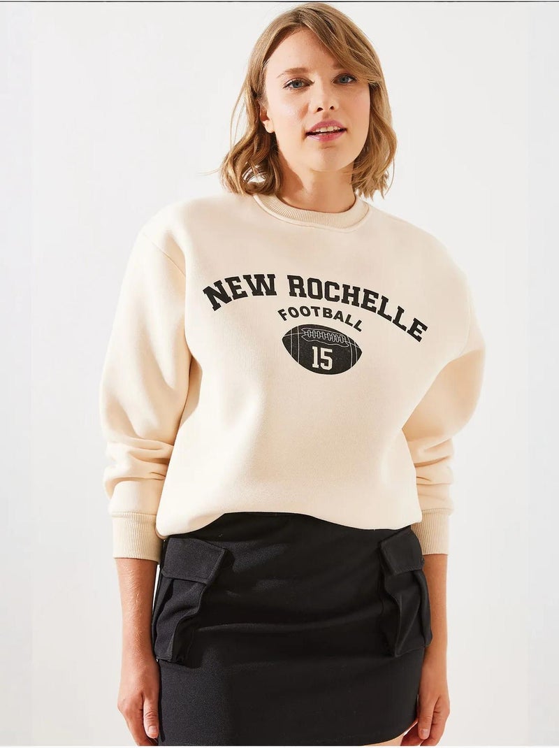 Sweat-shirt imprimé rochelle en polaire triple fil mbhs lucci Beige argile - Kiabi