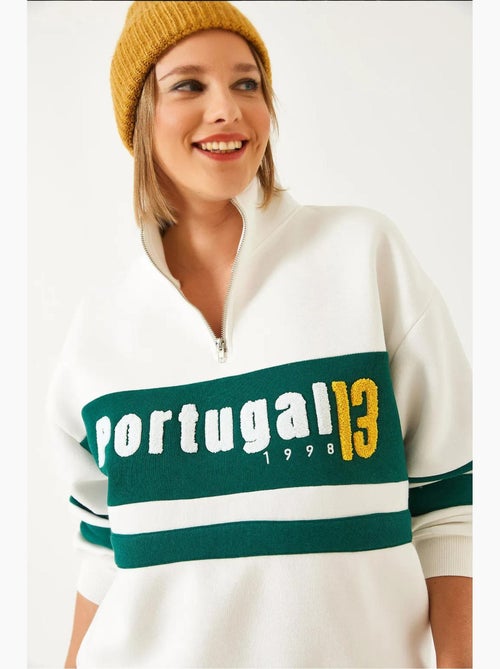 Sweat-shirt imprimé zippé brossé trois plis lucci - Kiabi