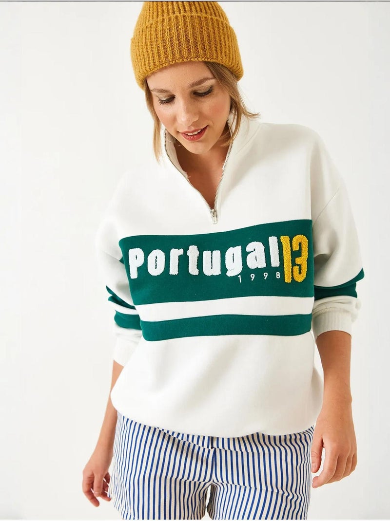 Sweat-shirt imprimé zippé brossé trois plis lucci Multicolore - Kiabi