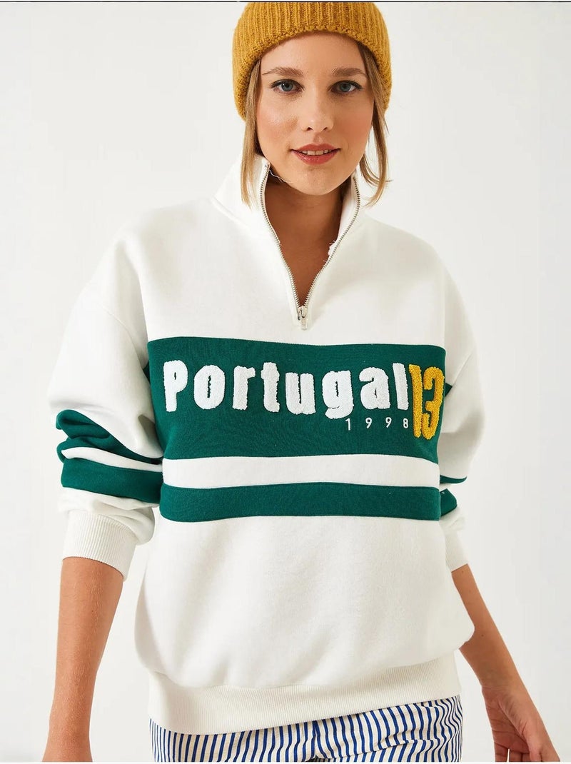 Sweat-shirt imprimé zippé brossé trois plis lucci Multicolore - Kiabi