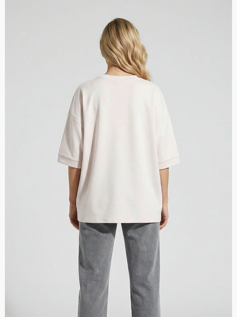 Sweat shirt large col rond, manches 3/4 - AFIBEL Blanc - Kiabi