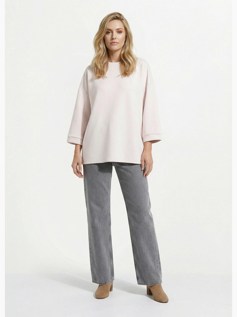 Sweat shirt large col rond, manches 3/4 - AFIBEL Blanc - Kiabi