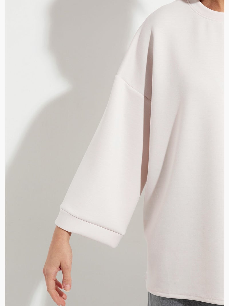 Sweat shirt large col rond, manches 3/4 - AFIBEL Blanc - Kiabi