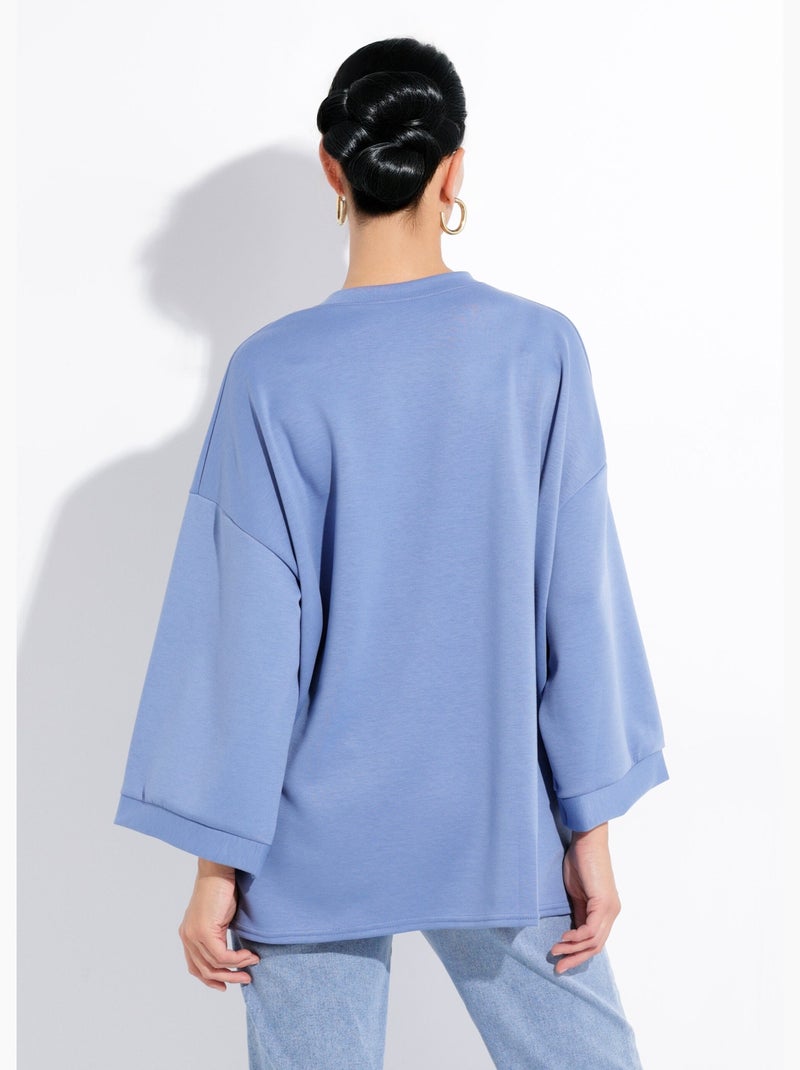 Sweat shirt large col rond, manches 3/4 - AFIBEL Bleu jean - Kiabi