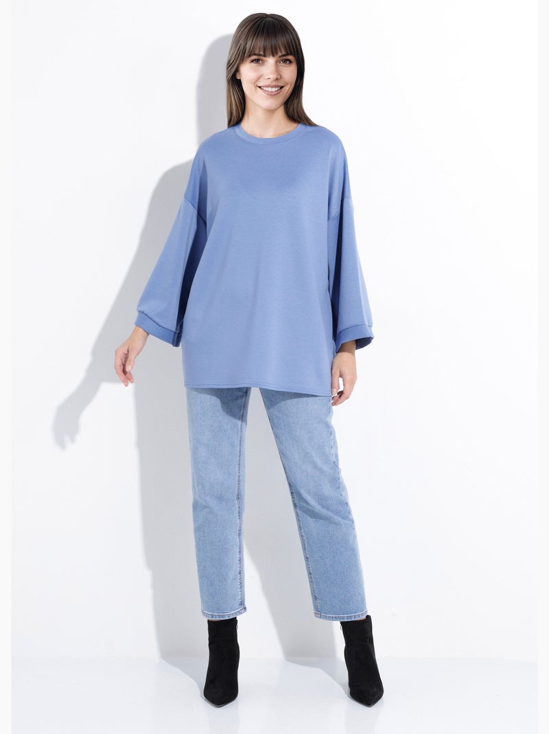Sweat shirt large col rond, manches 3/4 - AFIBEL Bleu jean - Kiabi