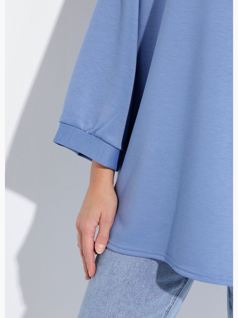 Sweat shirt large col rond, manches 3/4 - AFIBEL Bleu jean - Kiabi