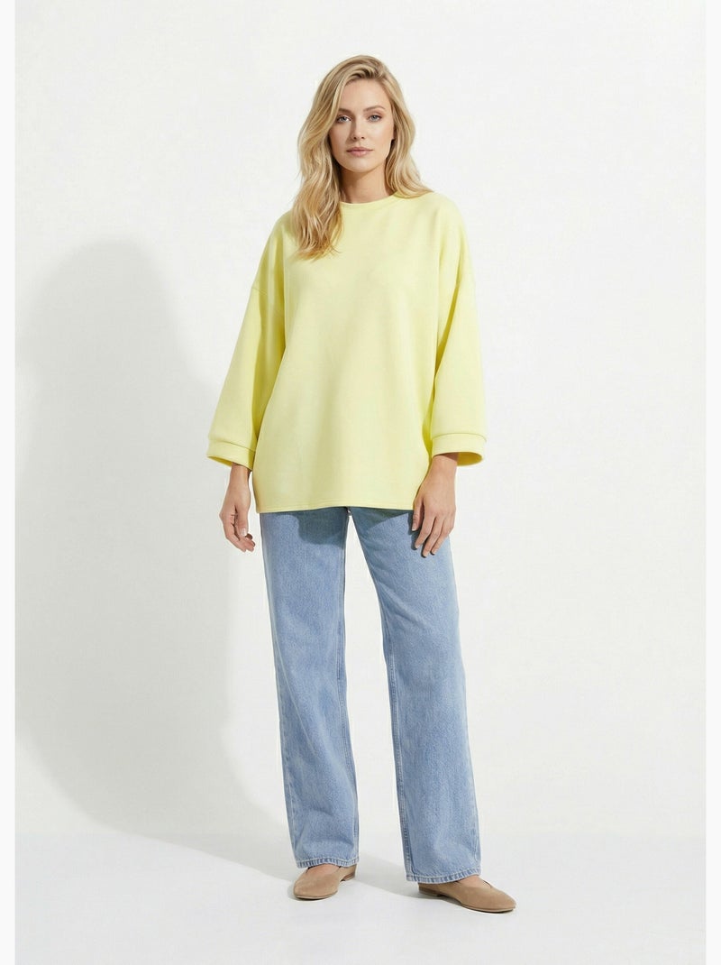 Sweat shirt large col rond, manches 3/4 - AFIBEL Jaune clair - Kiabi
