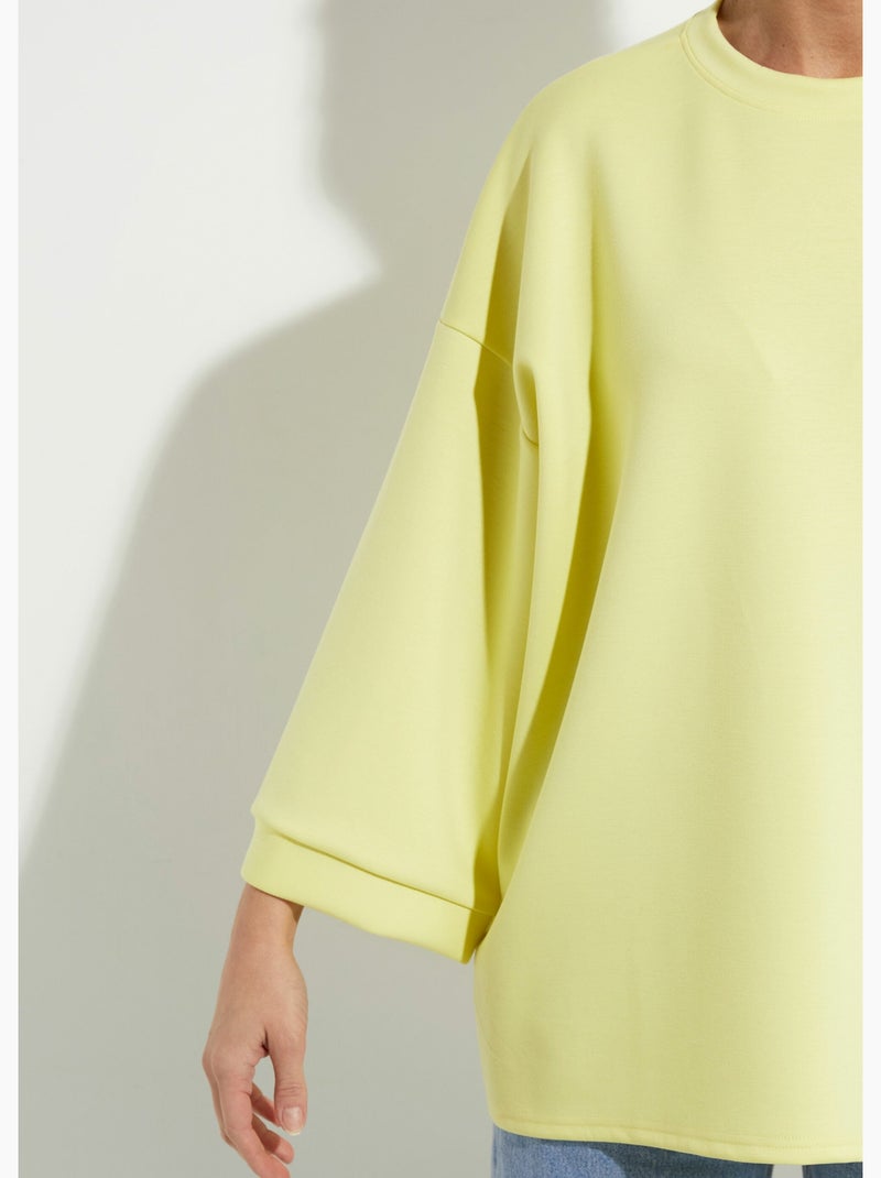 Sweat shirt large col rond, manches 3/4 - AFIBEL Jaune clair - Kiabi