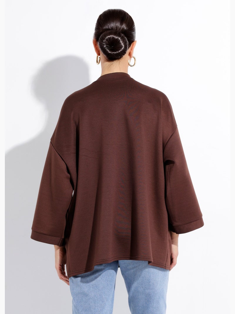 Sweat shirt large col rond, manches 3/4 - AFIBEL Marron chocolat - Kiabi