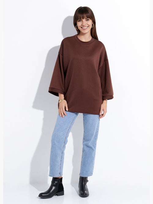Sweat shirt large col rond, manches 3/4 - AFIBEL - Kiabi