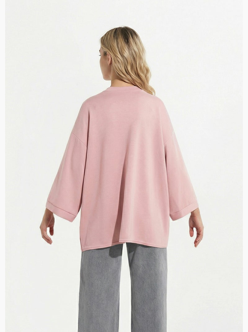 Sweat shirt large col rond, manches 3/4 - AFIBEL Rose clair - Kiabi