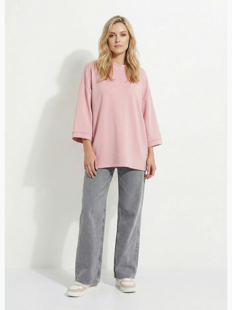 Sweat shirt large col rond, manches 3/4 - AFIBEL Rose clair - Kiabi