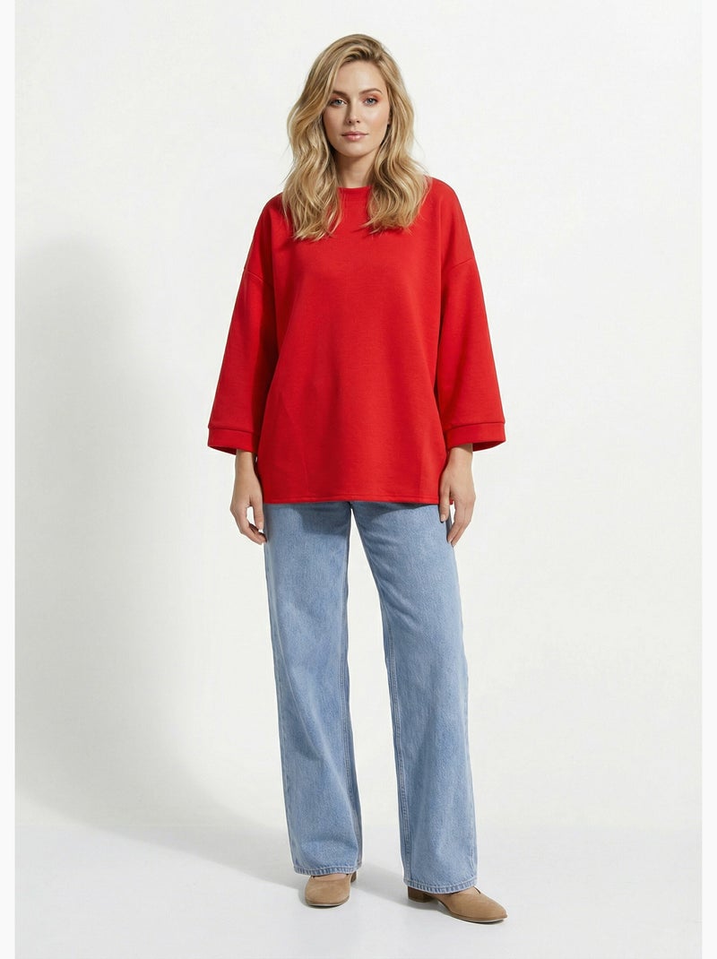 Sweat shirt large col rond, manches 3/4 - AFIBEL Rouge - Kiabi