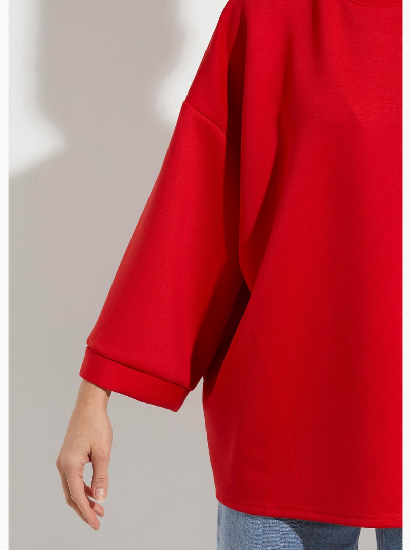 Sweat shirt large col rond, manches 3/4 - AFIBEL Rouge - Kiabi