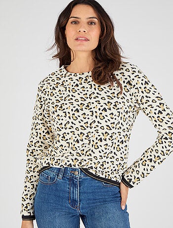Sweat-shirt maille jacquard imprimé animalier - Damart