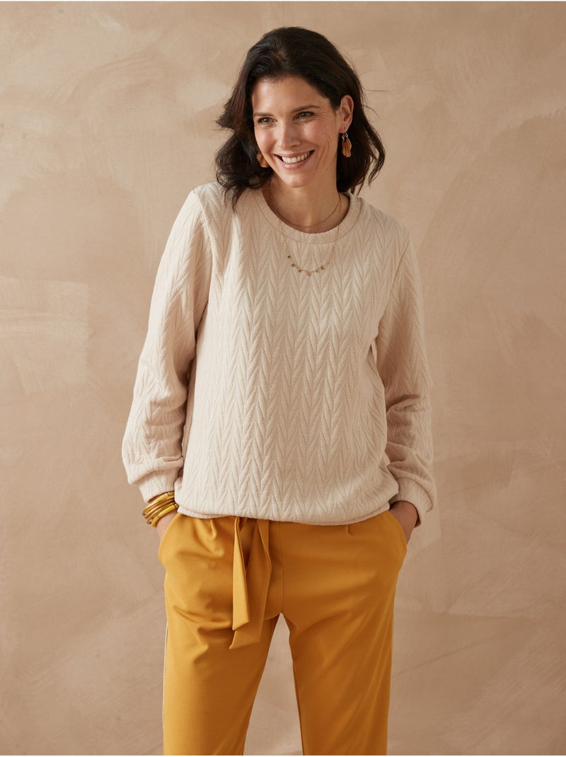 Sweat-shirt maille reliefée - DAXON Ecru - Kiabi