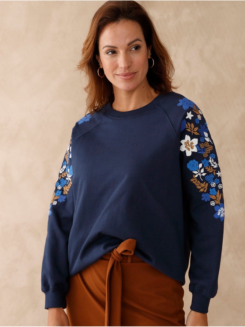 Sweat-shirt manches brodées - DAXON Bleu marine - Kiabi