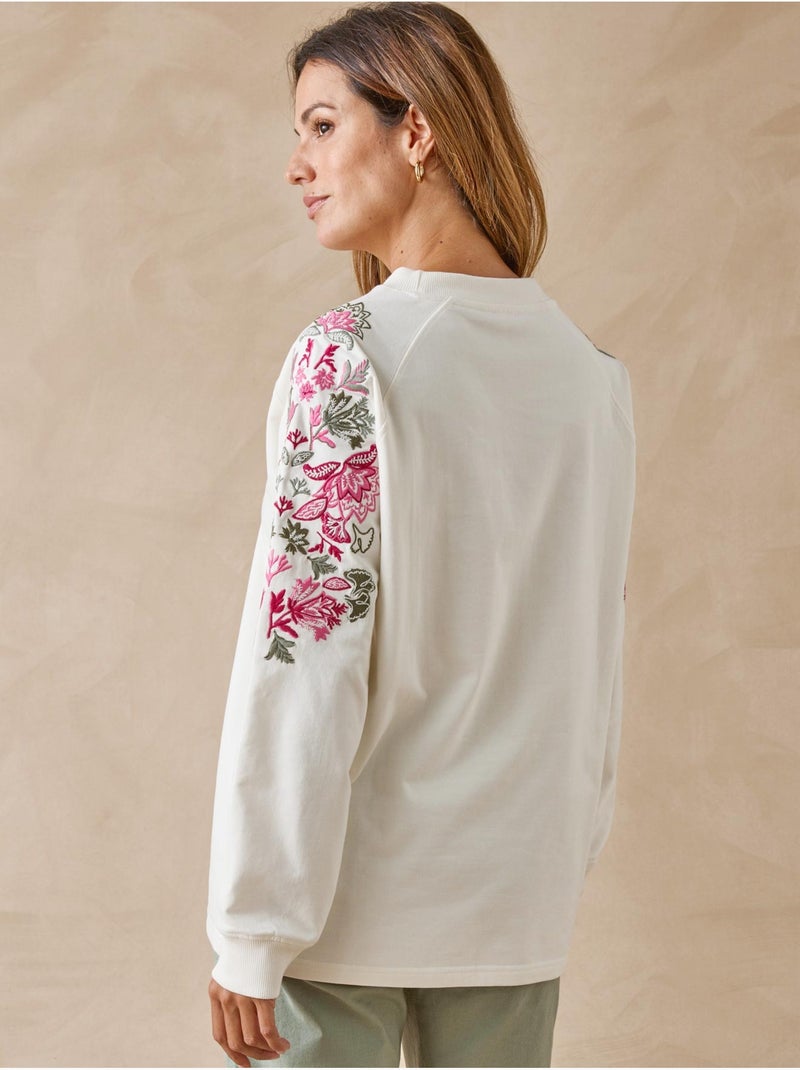 Sweat-shirt manches brodées - DAXON Ecru - Kiabi