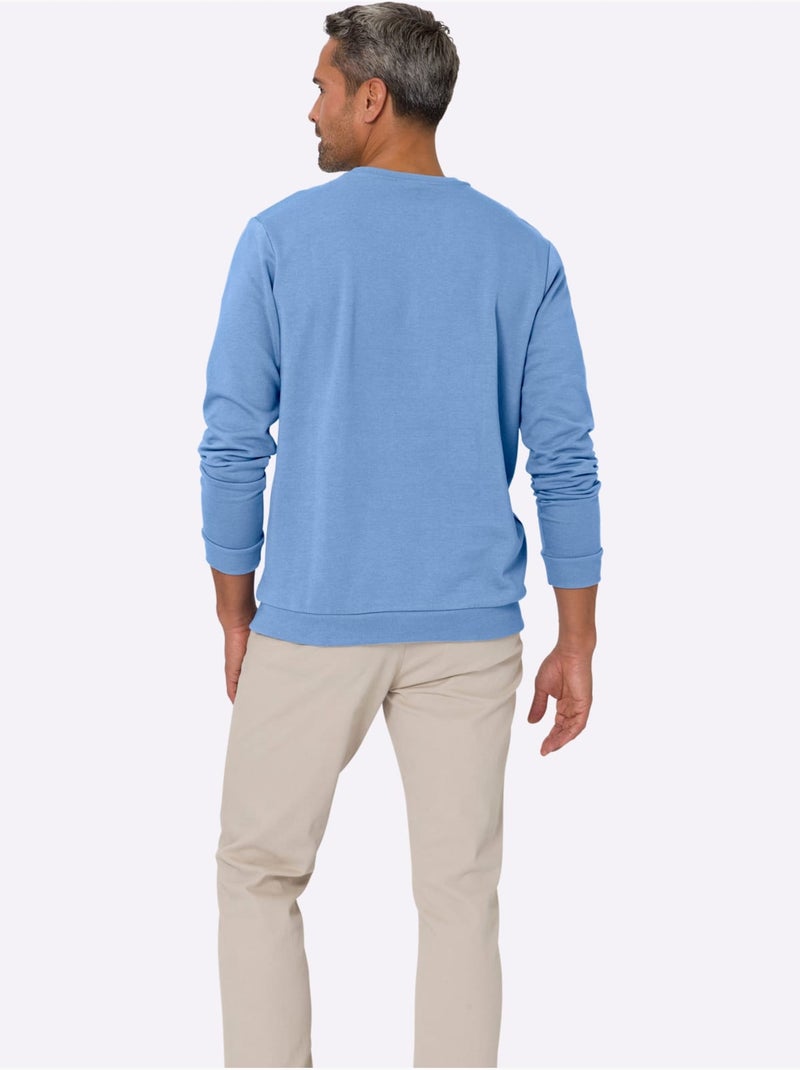 Sweat-shirt manches et ourlet à bords-côtes extensibles - taille standard - moda vilona Bleu ciel - Kiabi
