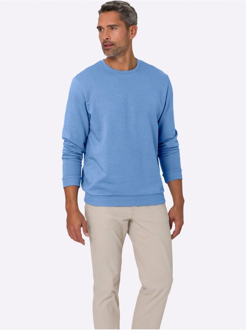 Sweat-shirt manches et ourlet à bords-côtes extensibles - taille standard - moda vilona Bleu ciel - Kiabi