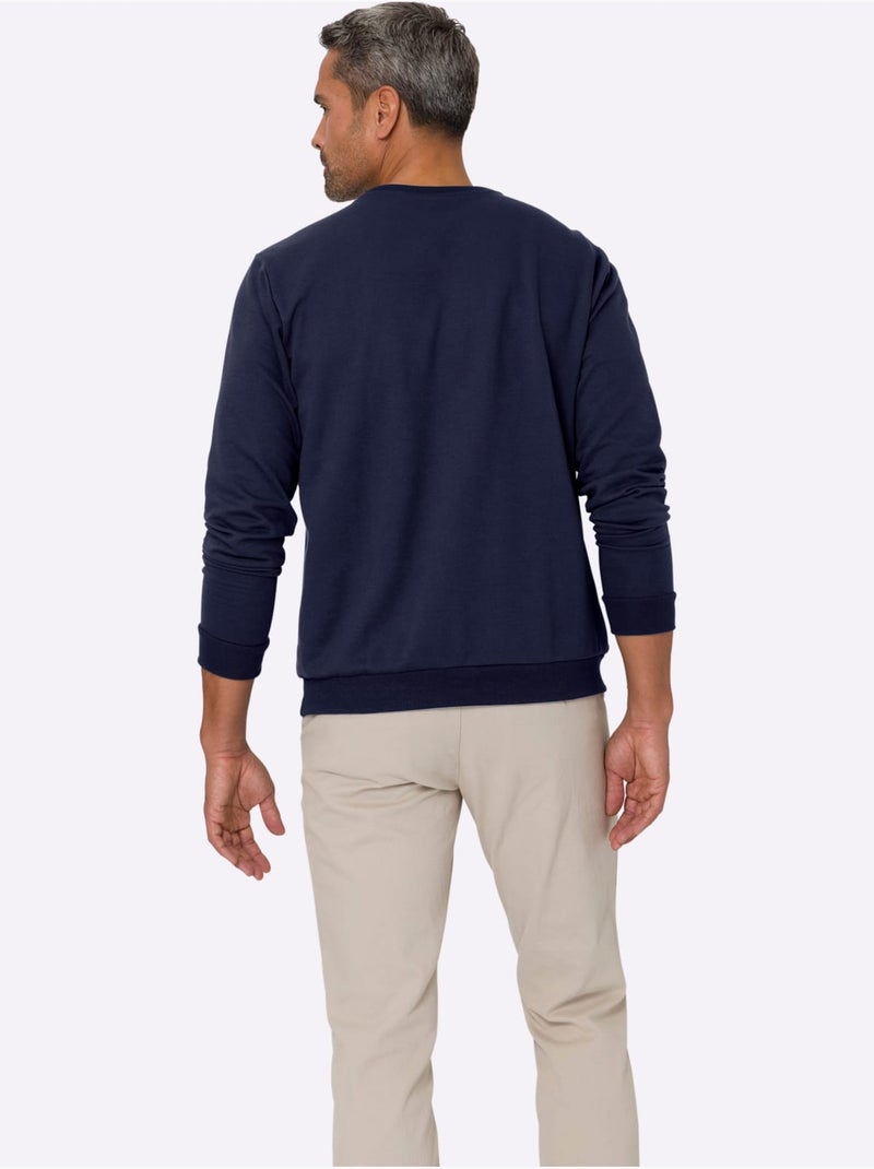 Sweat-shirt manches et ourlet à bords-côtes extensibles - taille standard - moda vilona Bleu marine - Kiabi