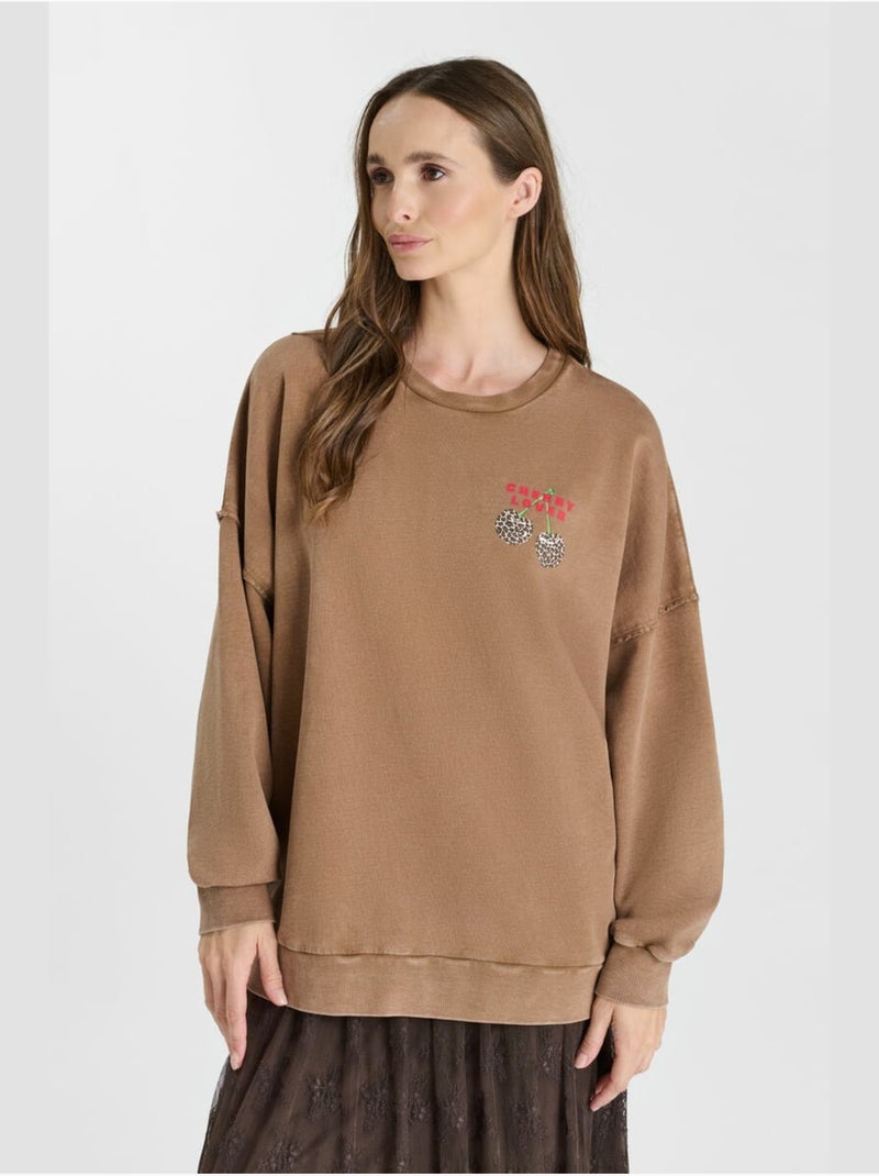 Sweat-Shirt MERY 'Le Temps Des Cerises' Marron - Kiabi