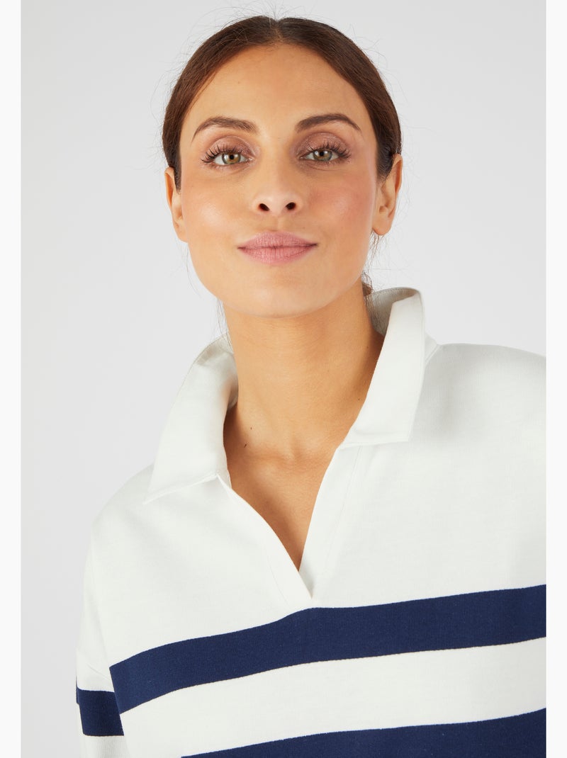 Sweat-shirt molleton rayé - Happy D. by Damart Blanc cassé - Kiabi