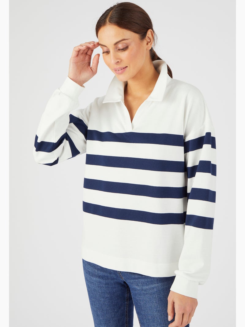 Sweat-shirt molleton rayé - Happy D. by Damart Blanc cassé - Kiabi