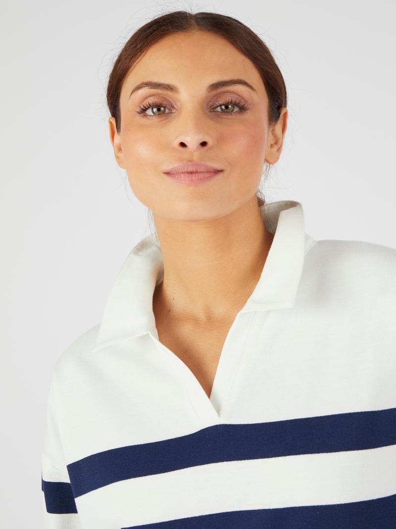 Sweat-shirt molleton rayé - Happy D. by Damart Bleu marine - Kiabi