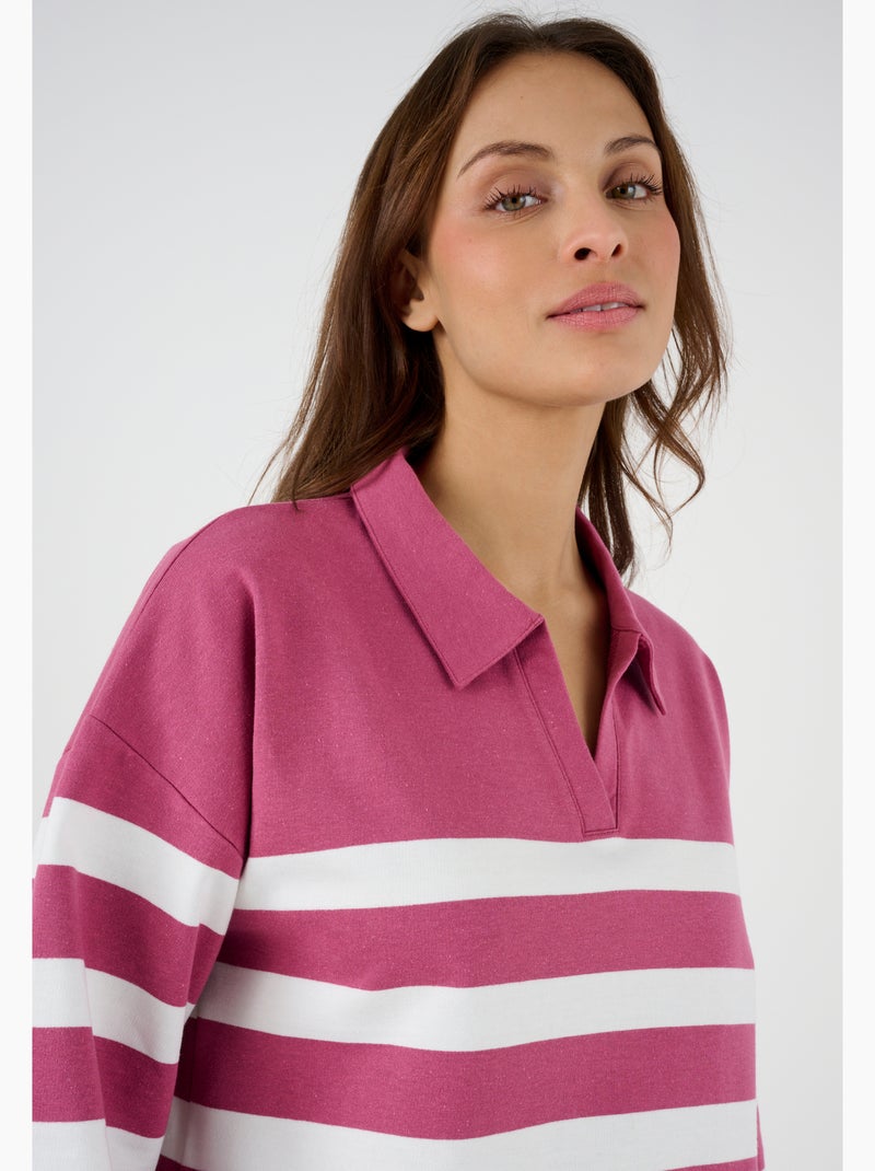 Sweat-shirt molleton rayé - Happy D. by Damart Framboise - Kiabi