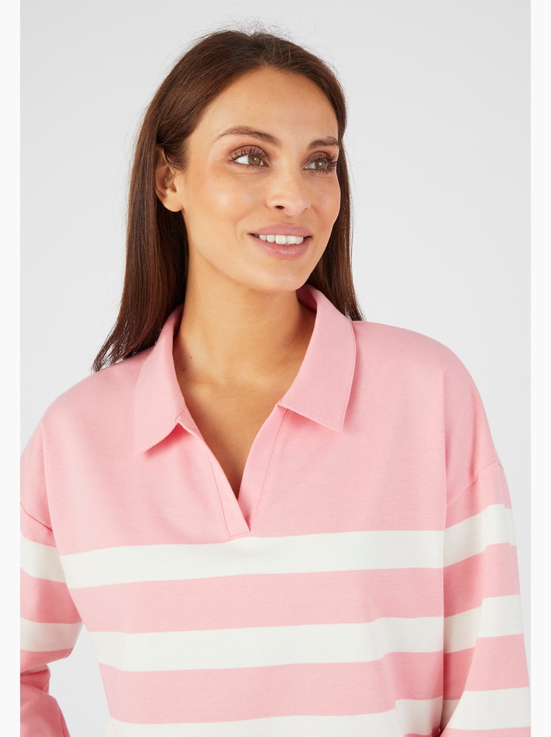 Sweat-shirt molleton rayé - Happy D. by Damart Rose - Kiabi