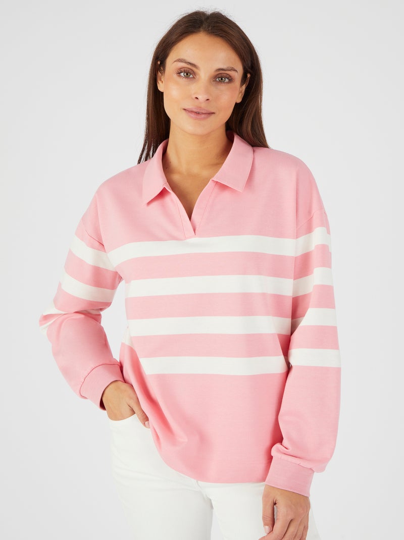 Sweat-shirt molleton rayé - Happy D. by Damart Rose - Kiabi