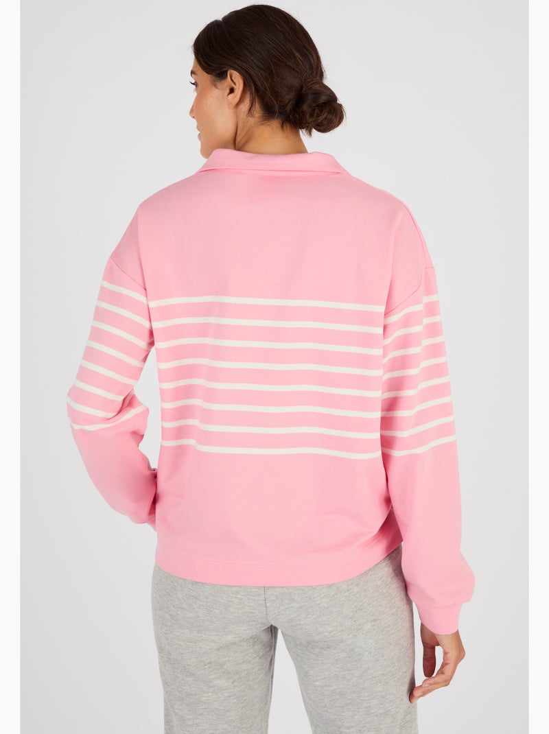 Sweat-shirt molleton rayé - Happy D. by Damart Rose pastel - Kiabi
