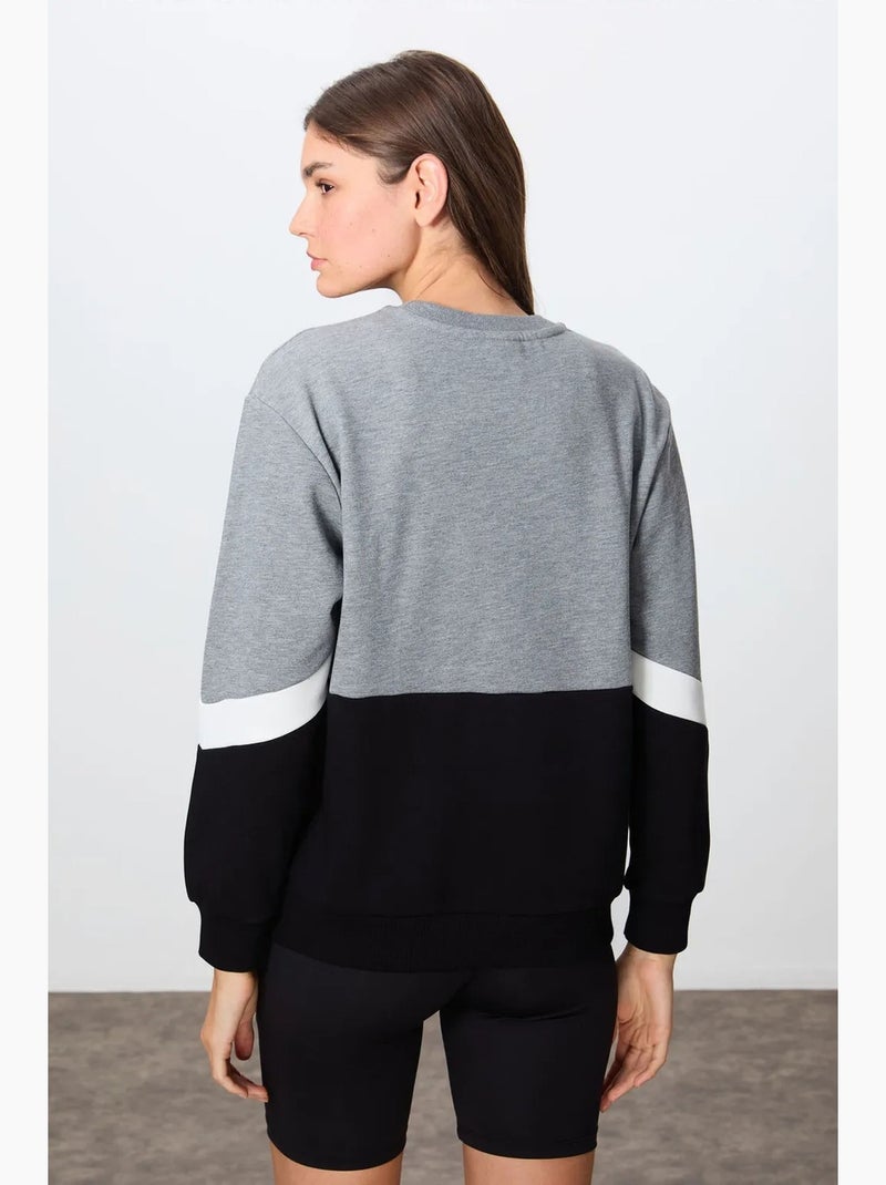 Sweat-shirt oversize à blocs de couleur et col rond tommy Gris Noir - Kiabi