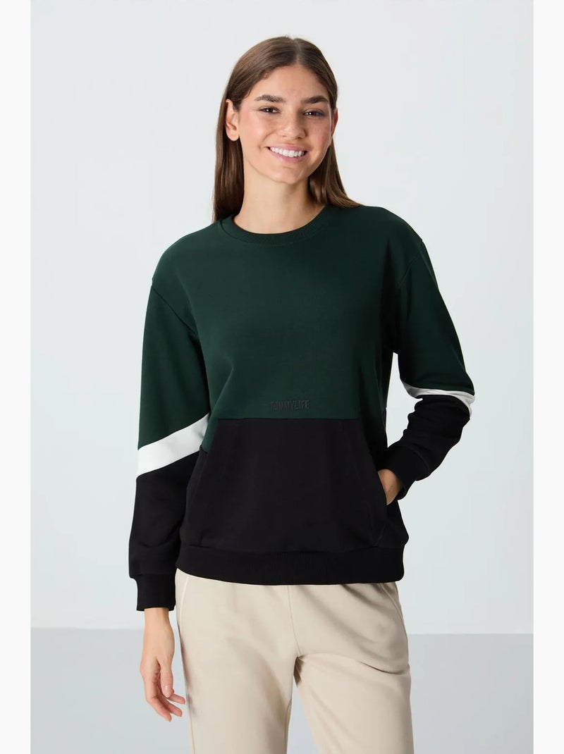 Sweat-shirt oversize à blocs de couleur et col rond tommy Vert forêt - Kiabi