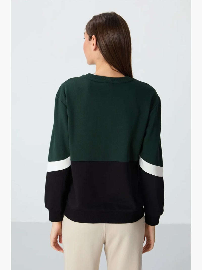 Sweat-shirt oversize à blocs de couleur et col rond tommy Vert forêt - Kiabi