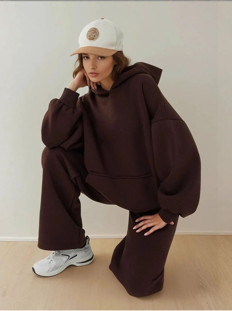 Sweat-shirt oversize à capuche et coupe ample avec poche kangourou Marron - Kiabi