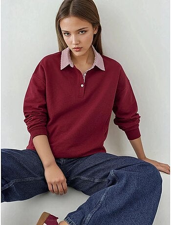 Sweat-shirt oversize à col polo avec détails tissés garni