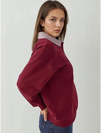 Sweat-shirt oversize à col polo avec détails tissés garni