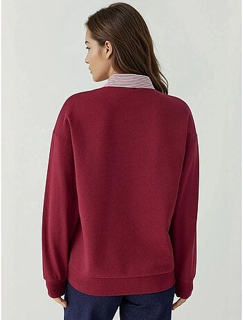 Sweat-shirt oversize à col polo avec détails tissés garni