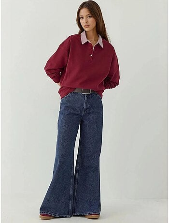 Sweat-shirt oversize à col polo avec détails tissés garni