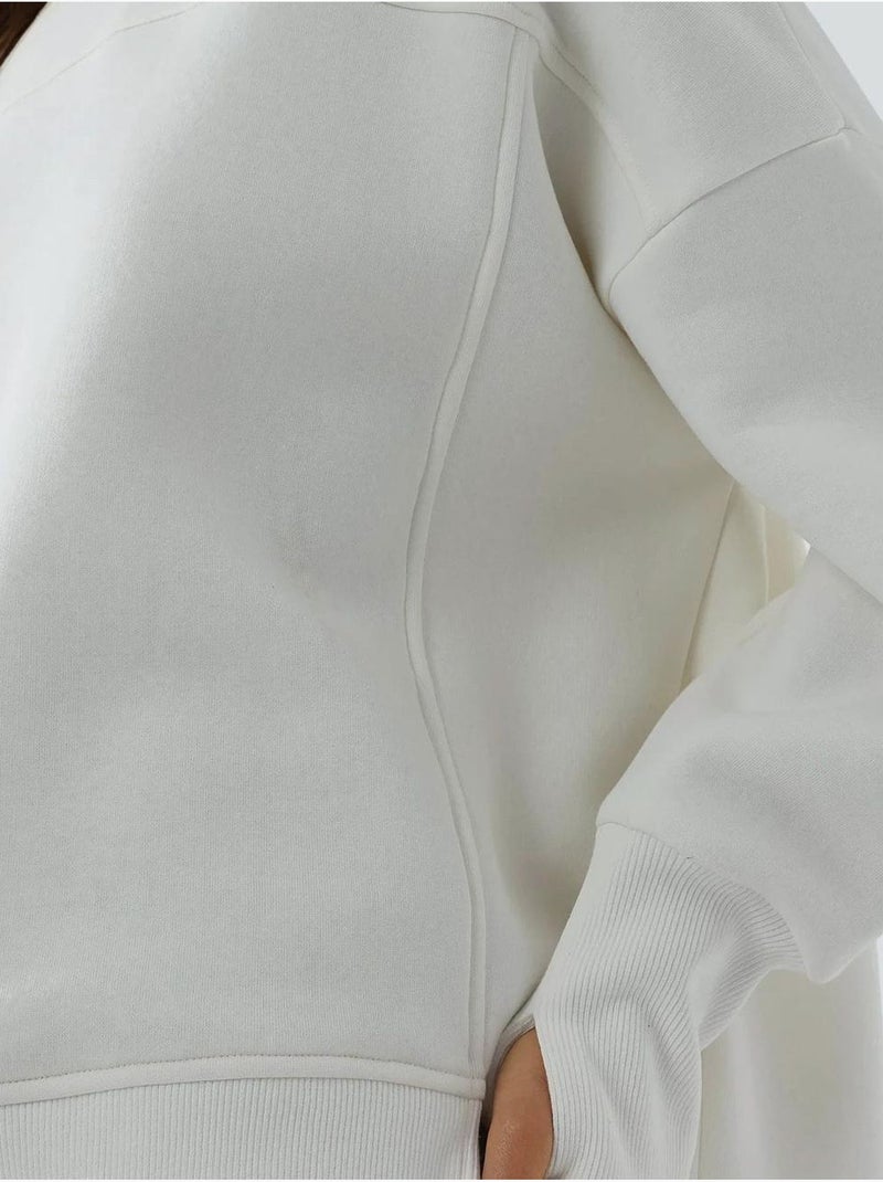 Sweat-shirt oversize à col ras du cou et fente sur le devant blanc Blanc - Kiabi