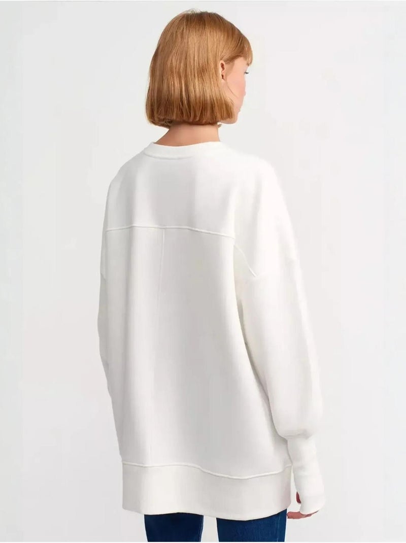Sweat-shirt oversize à col ras du cou et fentes latérales Blanc - Kiabi