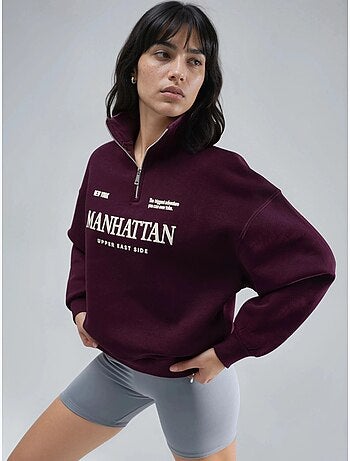 Sweat-shirt oversize à imprimé texte et col zippé busem