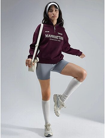 Sweat-shirt oversize à imprimé texte et col zippé busem