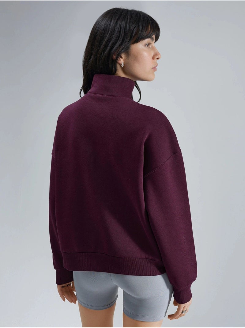 Sweat-shirt oversize à imprimé texte et col zippé busem Rouge bordeaux - Kiabi