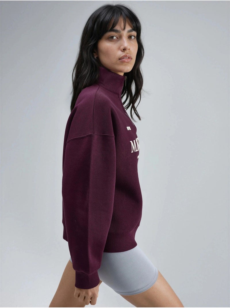 Sweat-shirt oversize à imprimé texte et col zippé busem Rouge bordeaux - Kiabi
